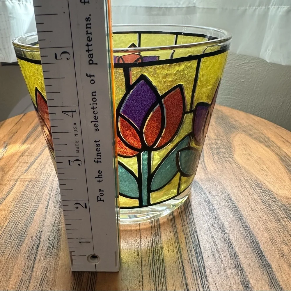 Vintage MCM West Virginia Tulip Design Faux Stained Glass Ice Bucket / Planter